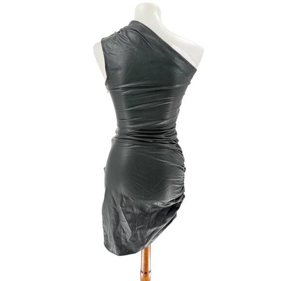 NWOT Susana Monaco One-Shoulder Ruched Faux Leather Dress Size S - Picture 2 of 8